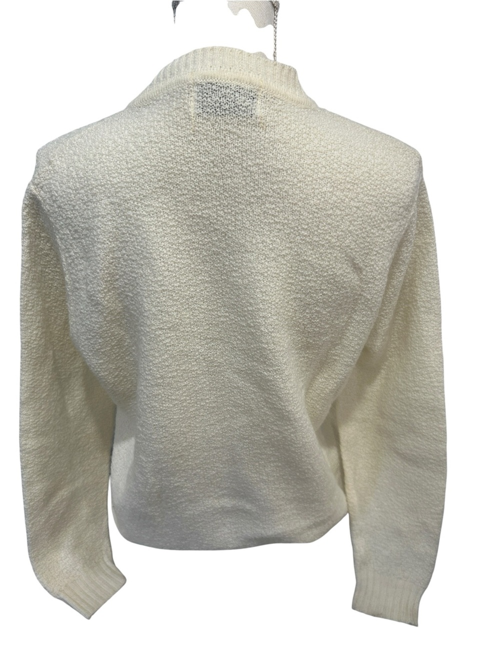 Mary Barr Vintage womens Button Up sweater Medium Ivory cottagecore knit cardi - Picture 3 of 14
